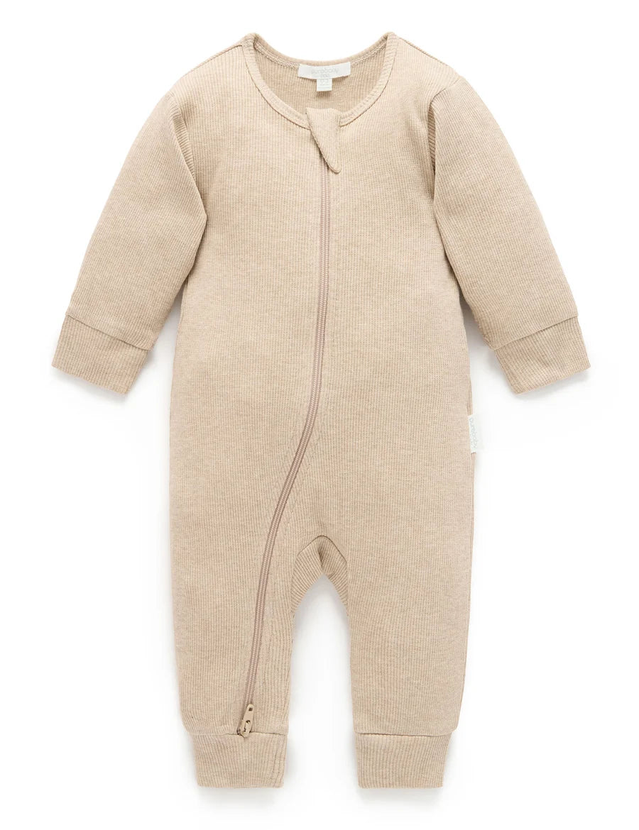 Ribbed Zip Growsuit | Biscuit Melange