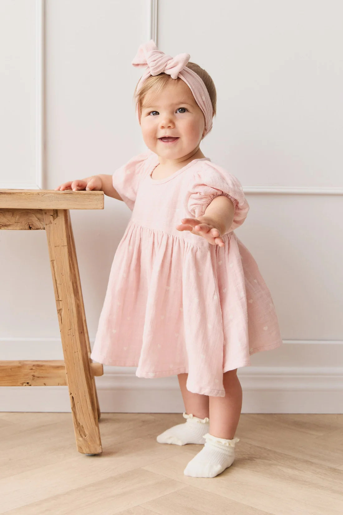 Organic Cotton Muslin Headband | Petite Heart Old Rose