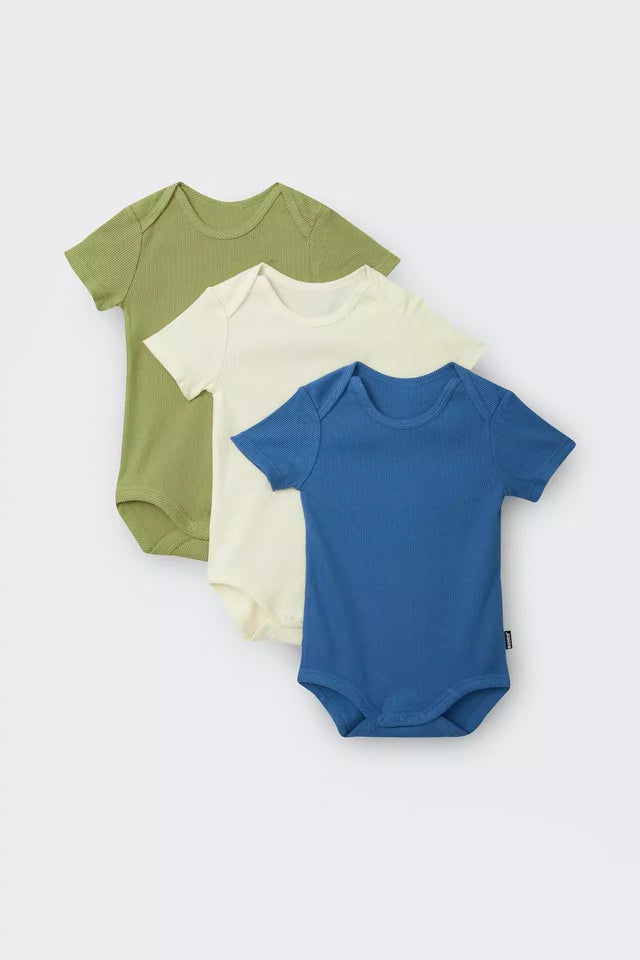 Rib Shortsleeve Bodysuit 3 Pack | Camp Cove/ Levitating/ Lawn Bowls