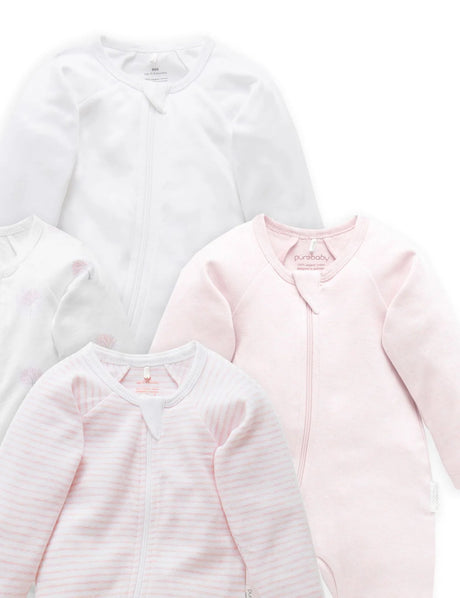 4 Pack Zip Growsuit | Pale Pink Tree