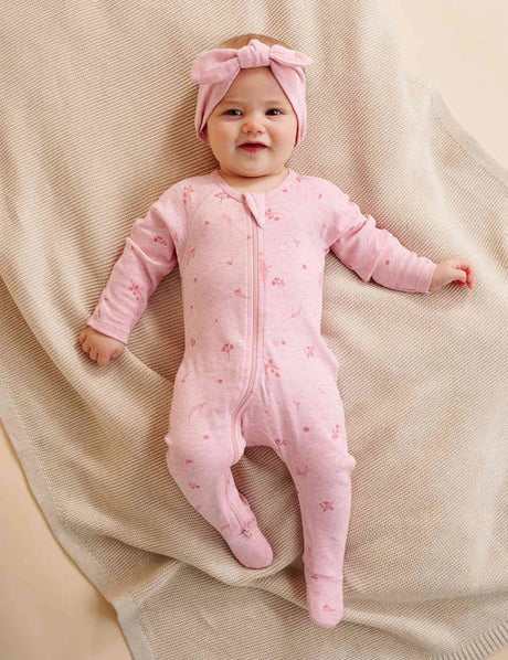 Zip Growsuit & Headband Set | Pale Pink Blossom