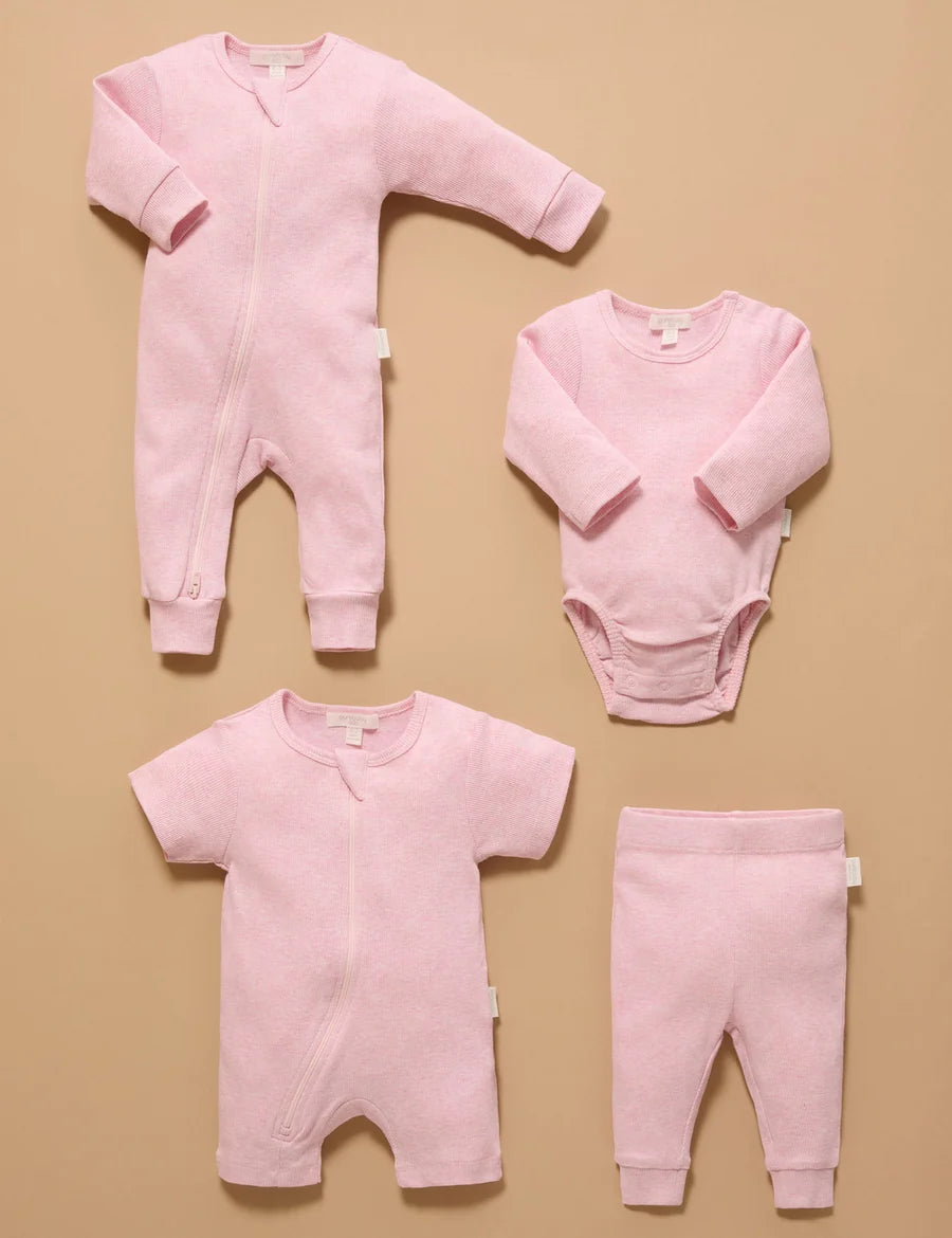 Ribbed Zip Growsuit | Pale Pink Melange