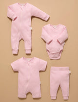 Ribbed Zip Growsuit | Pale Pink Melange