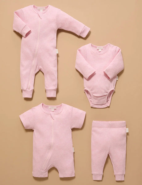 Ribbed Zip Growsuit | Pale Pink Melange
