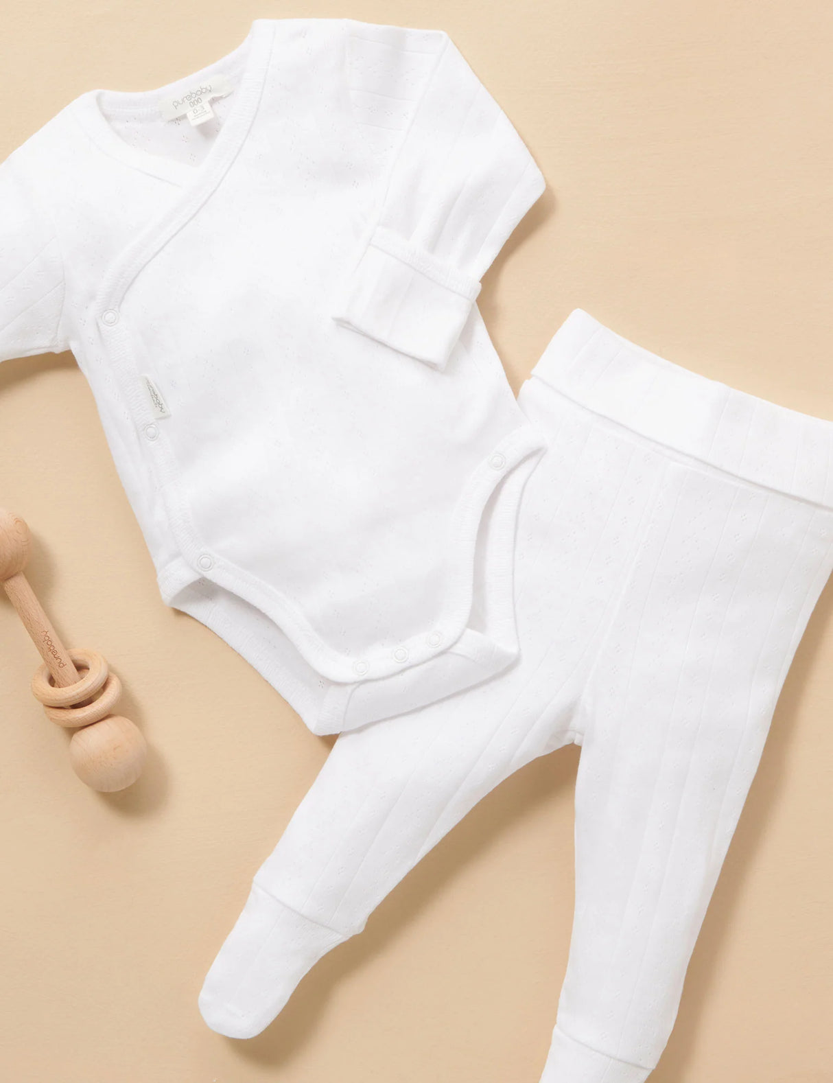 Pointelle Long Sleeve Wrap Bodysuit | White