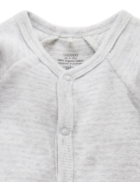 Premmie Velour Growsuit | Pale Grey Stripe