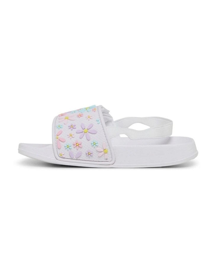 Kenna Daisy Slide Beach Sandals | White