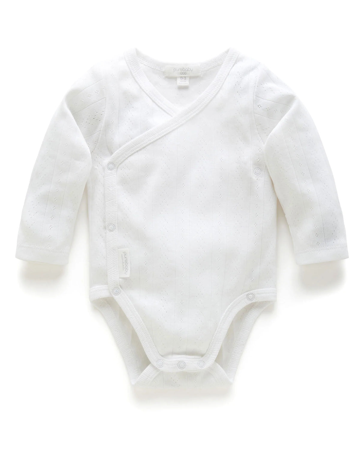 Pointelle Long Sleeve Wrap Bodysuit | White