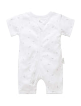 Short Leg Zip Growsuit | Pale Grey Leaf with Spot