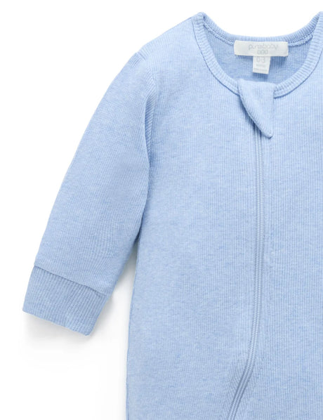 Ribbed Zip Growsuit | Pale Blue Melange