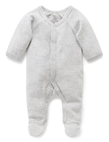 Premmie Velour Growsuit | Pale Grey Stripe