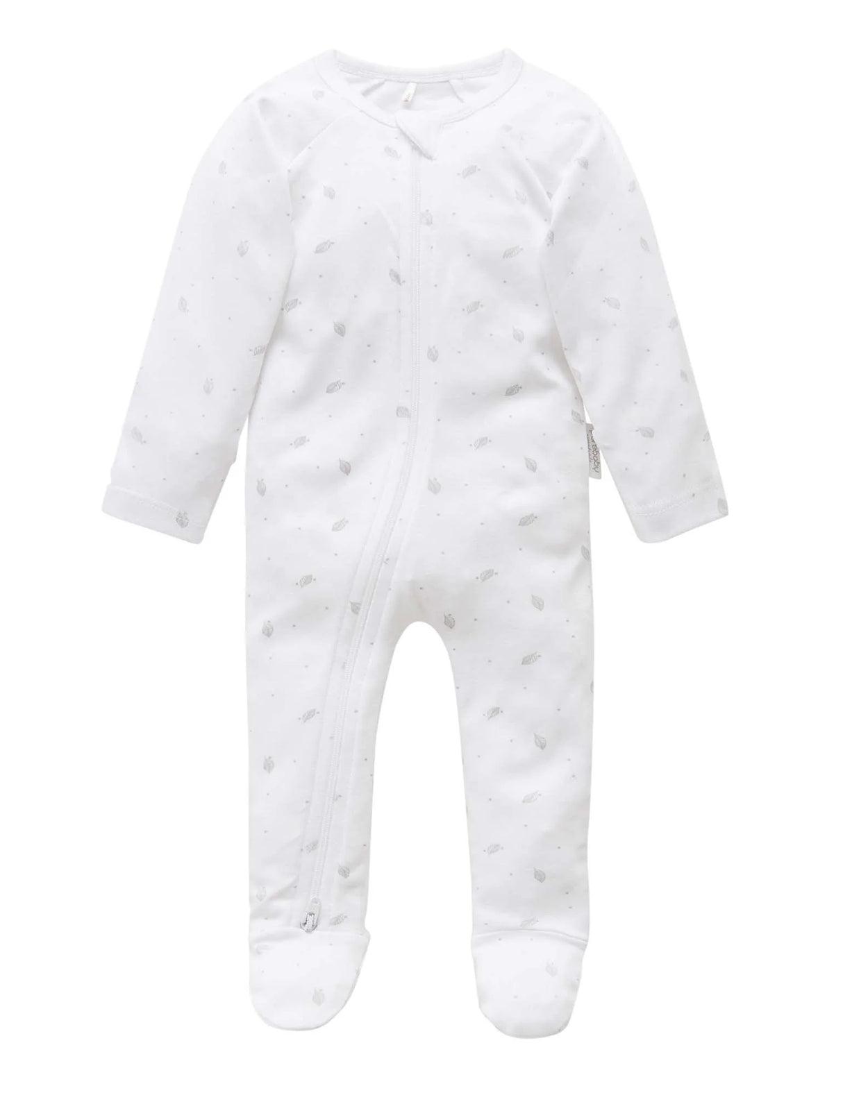 Zip Growsuit | Pale Grey Leaf with Spot