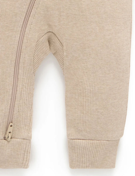 Ribbed Zip Growsuit | Biscuit Melange