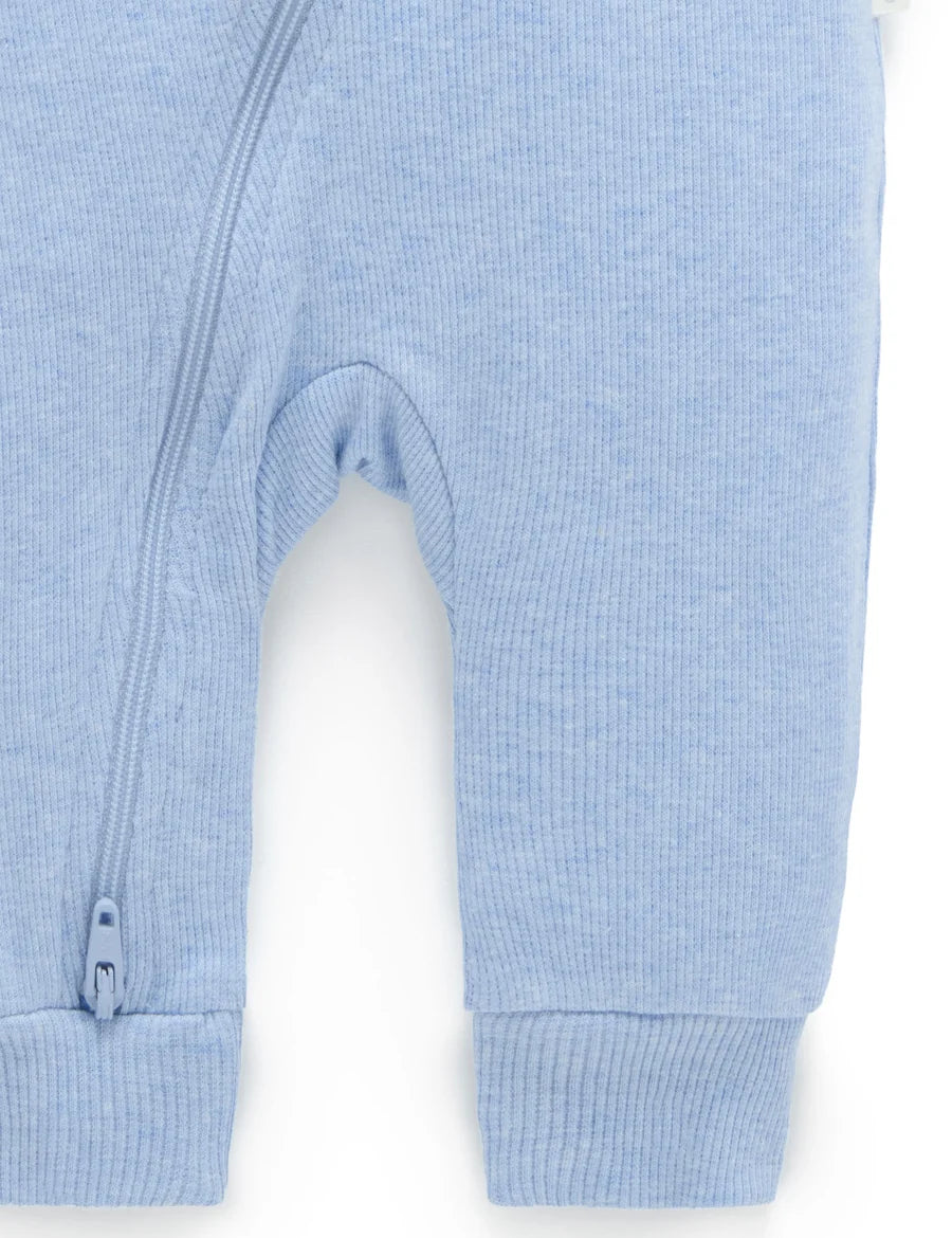 Ribbed Zip Growsuit | Pale Blue Melange