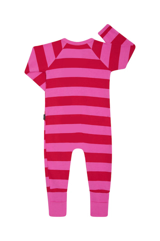 Zip Wondersuit | Horizontal Rugby Stripes Red
