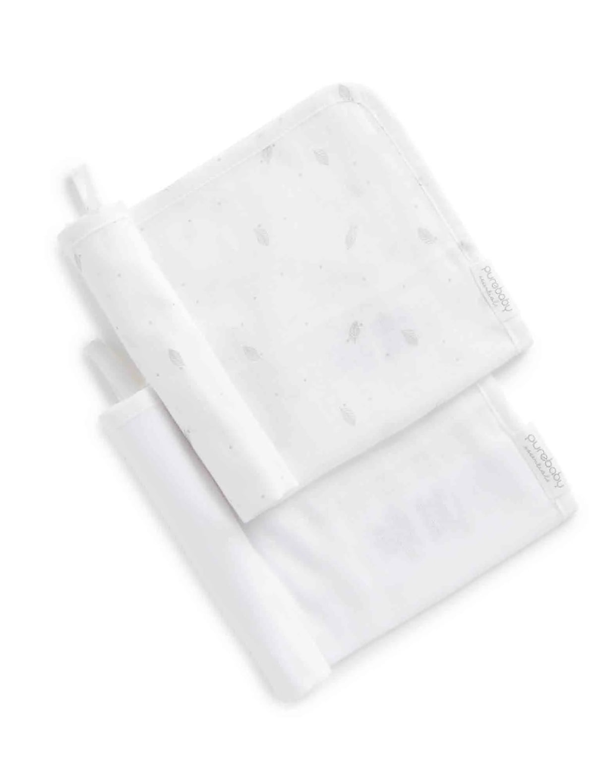 Muslin Facewasher 2 Pack | Pale Grey Leaf with Spot