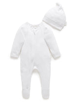 Pointelle Growsuit & Hat Pack | White