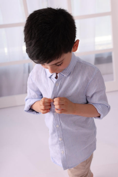 The Wharf Long Sleeve Shirt | White Blue