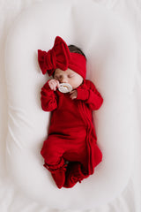 Frill Zip Romper | Rudolph Waffle Red