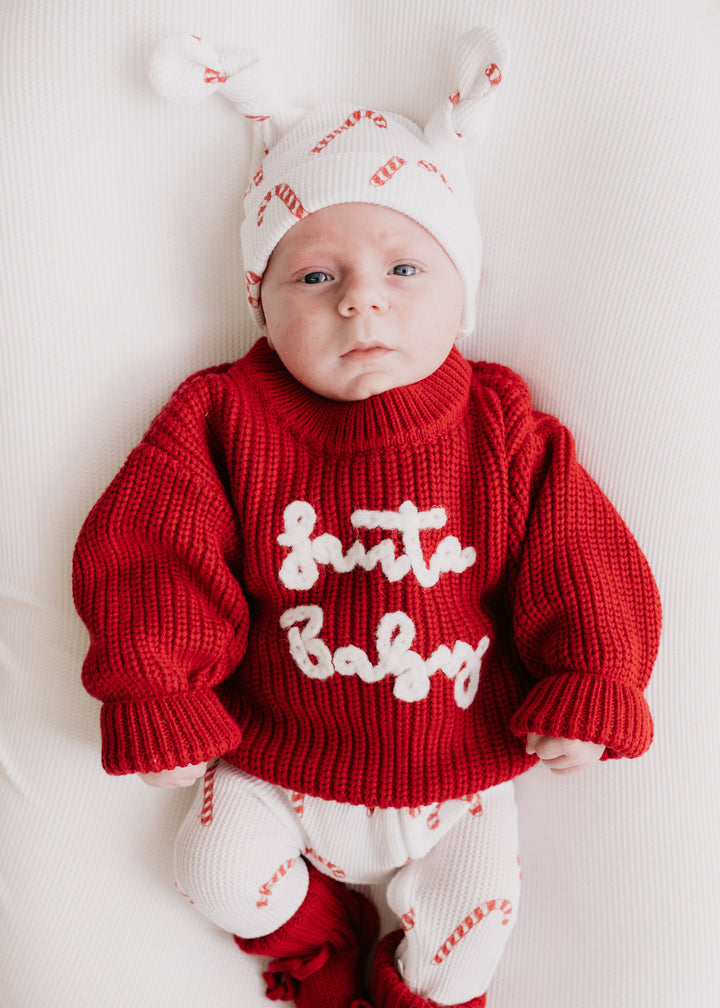 Double Knot Beanie | Classic Candy Cane Waffle