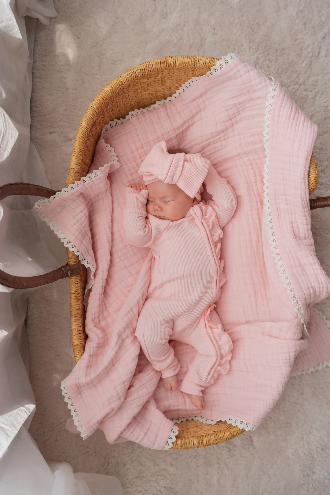 Gauze Lace Blanket | Baby Pink