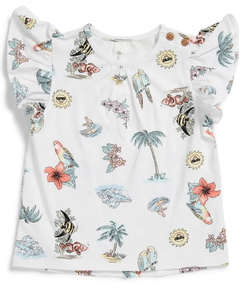 Girls Beach Print Tee | White