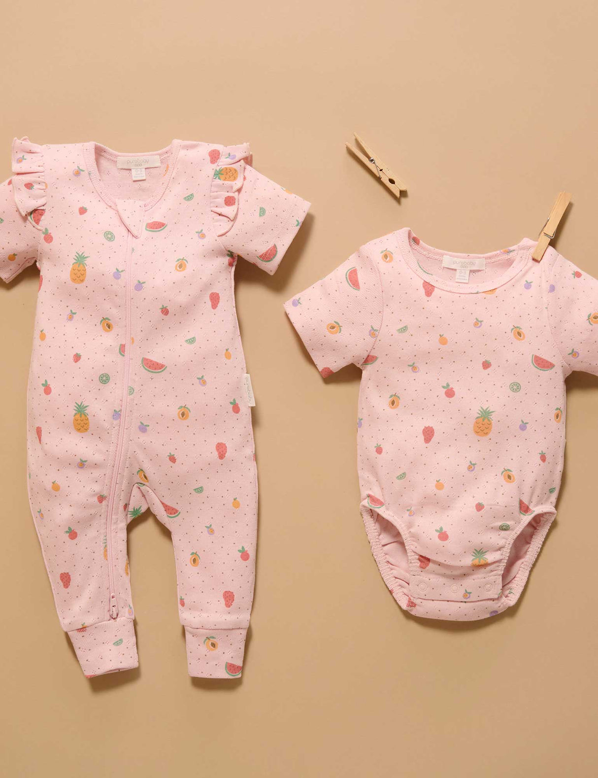 Pointelle Zip Growsuit l Fruity Print