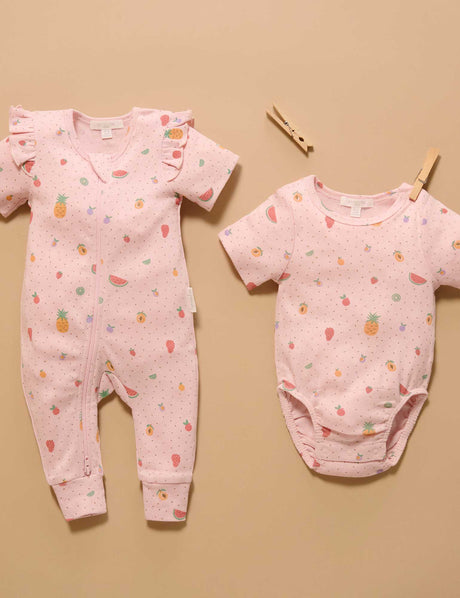 Pointelle Zip Growsuit l Fruity Print