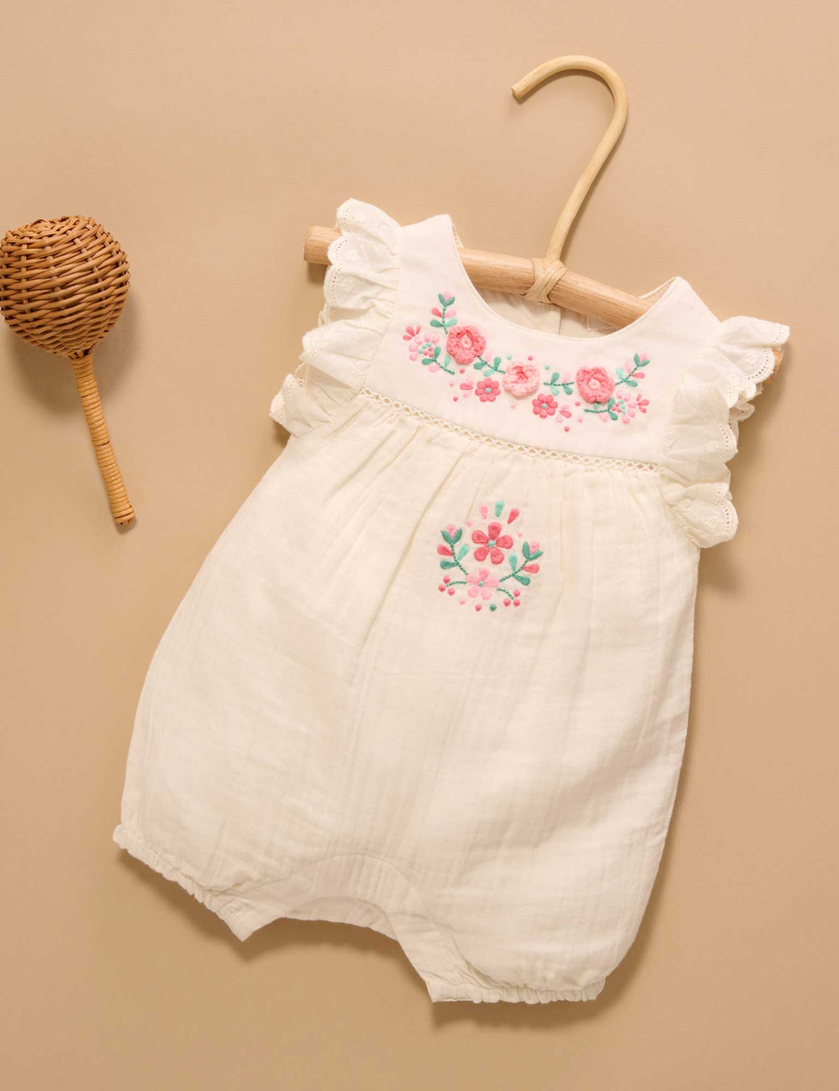 Embroidered Romper l Cloud