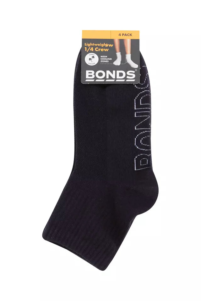 Kids Logo Light Quarter Crew Socks 4 Pack | School Navy