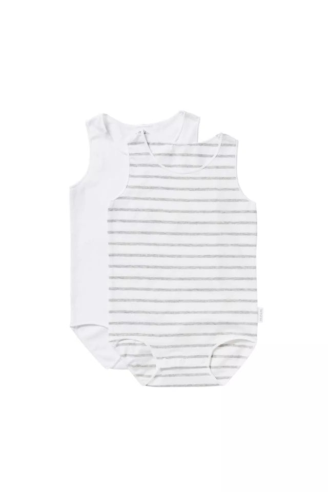 Wonderbodies Singletsuit 2 Pack | New Grey Marle Stripe / White