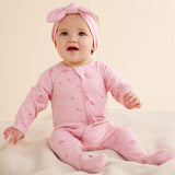 Zip Growsuit & Headband Set | Pale Pink Blossom