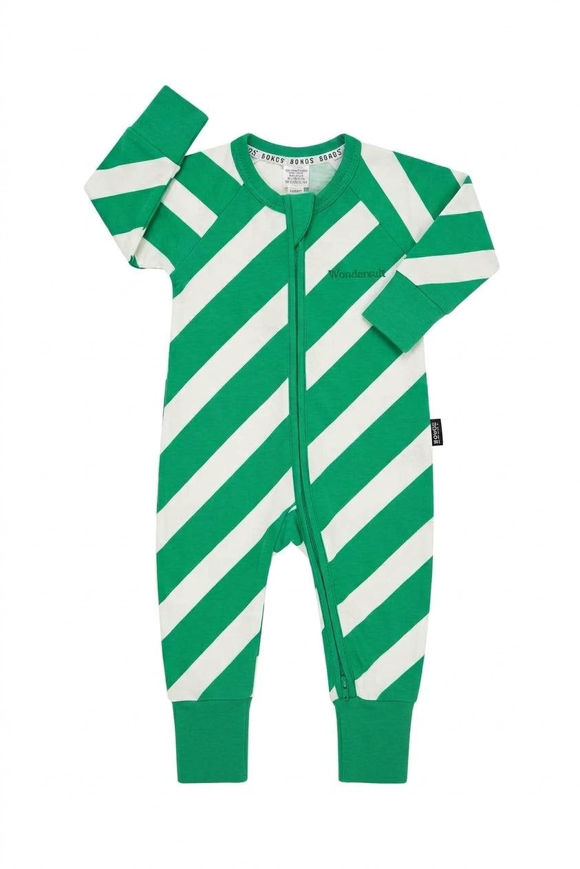 Zip Wondersuit | Green and White Stripes