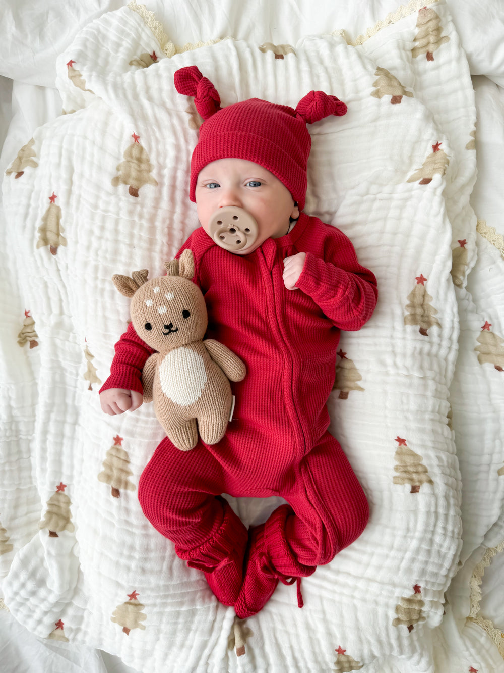 Zip Romper | Rudolph Waffle Red