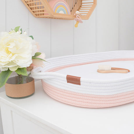 100% Cotton Rope Change Basket | White & Blush