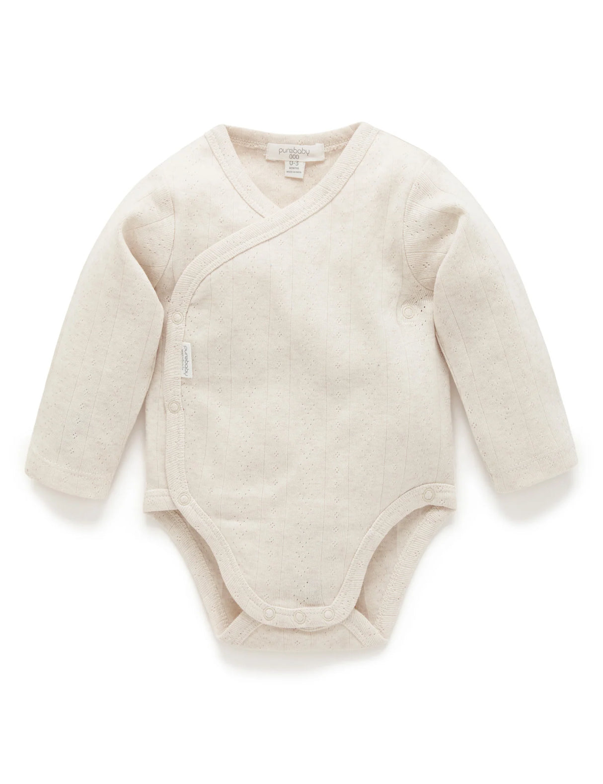 Pointelle Long Sleeve Wrap Bodysuit | Wheat melange