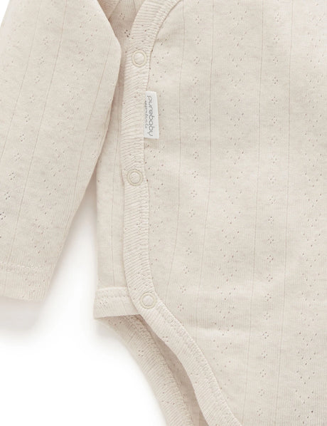 Pointelle Long Sleeve Wrap Bodysuit | Wheat melange