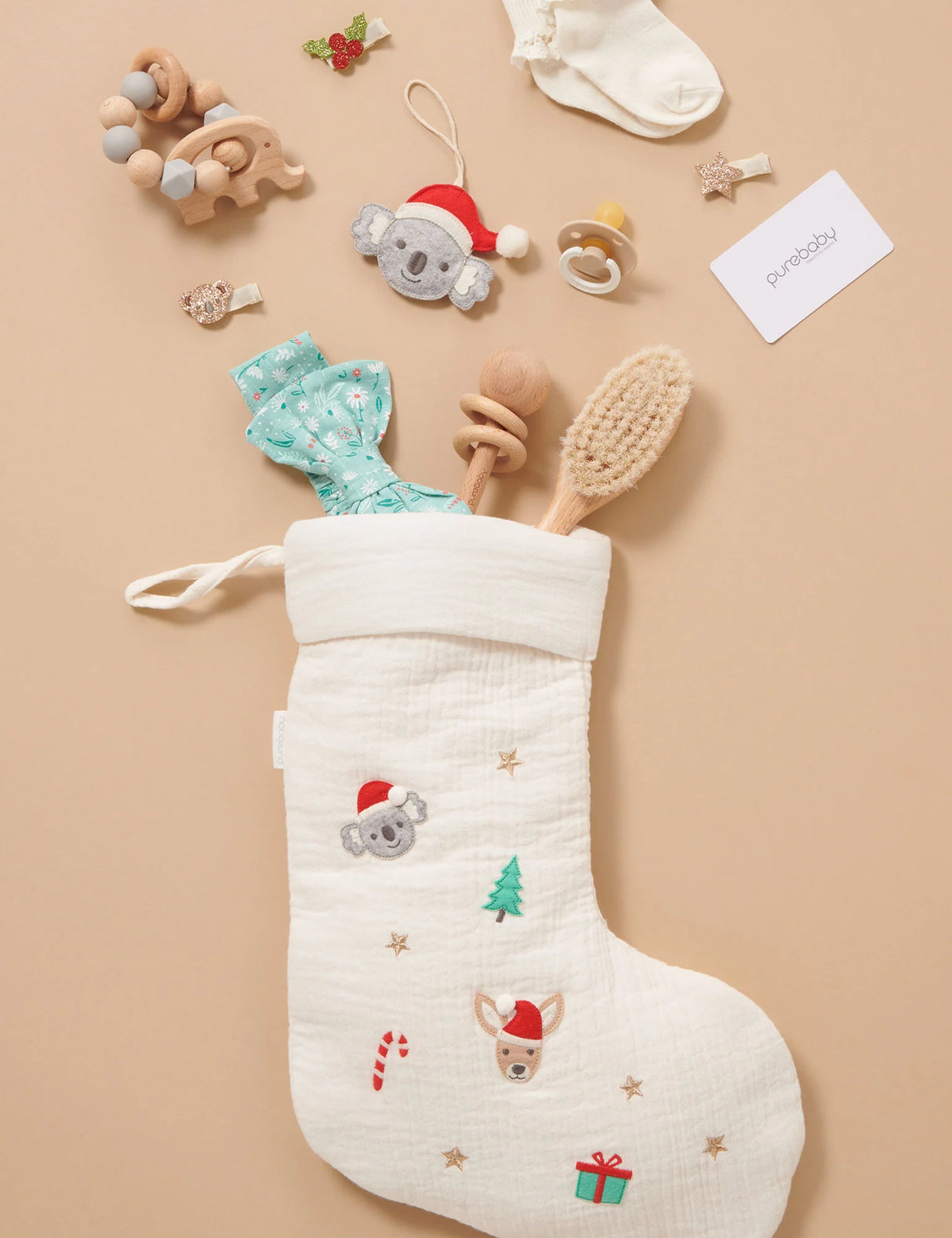 Embroidered Christmas Stocking | White