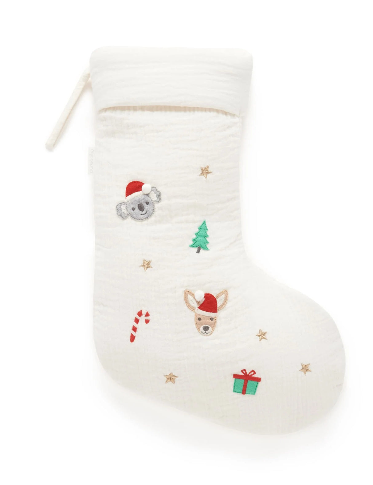 Embroidered Christmas Stocking | White