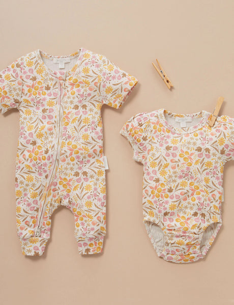 Rib Zip Growsuit | Fruits & Flowers