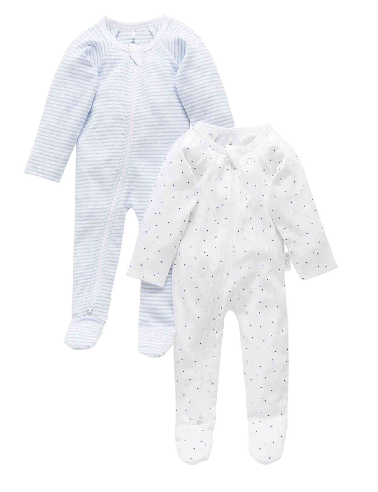 2 Pack Zip Growsuit | Pale Blue Melange