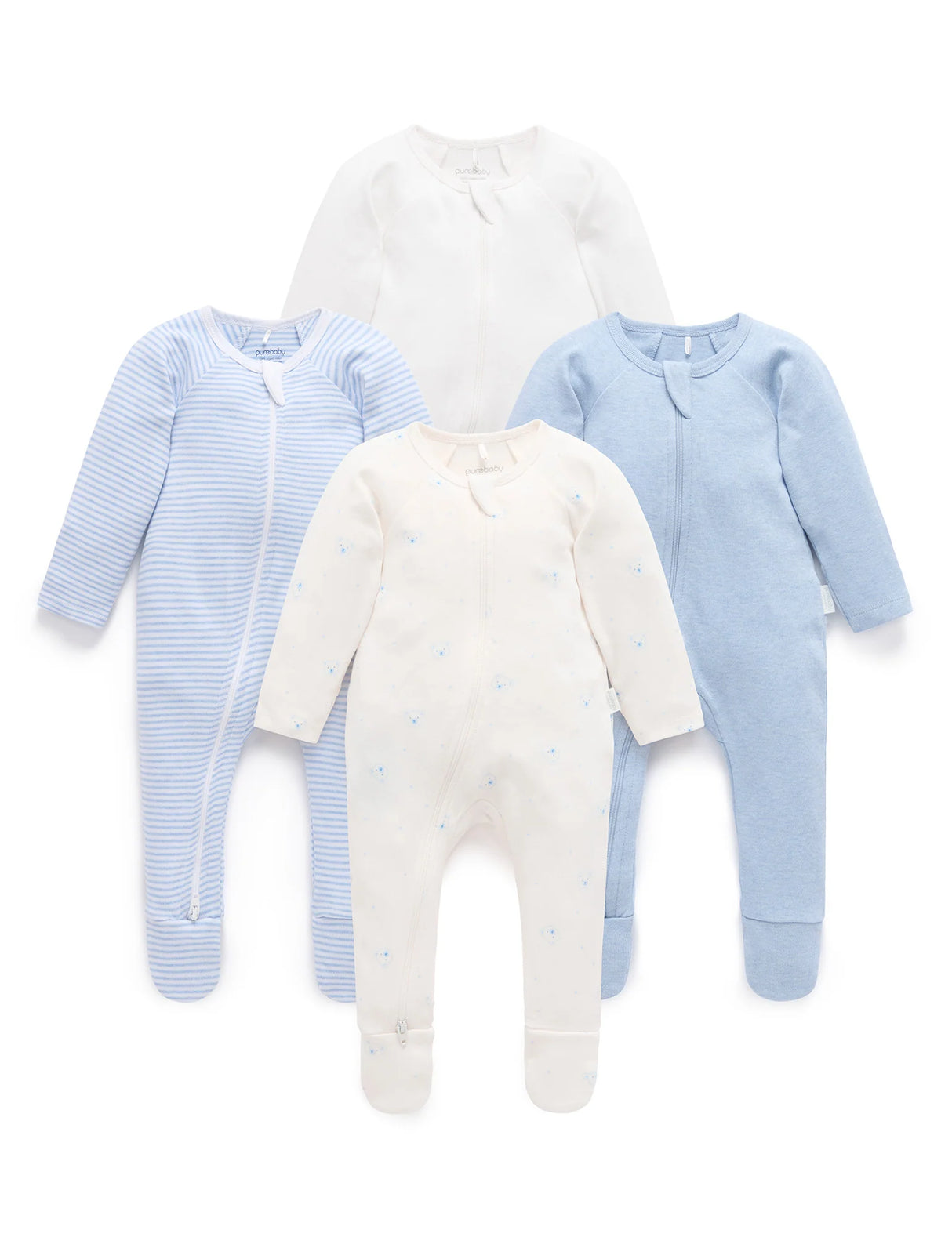 4 Pack Zip Growsuit | Pale Blue Bear