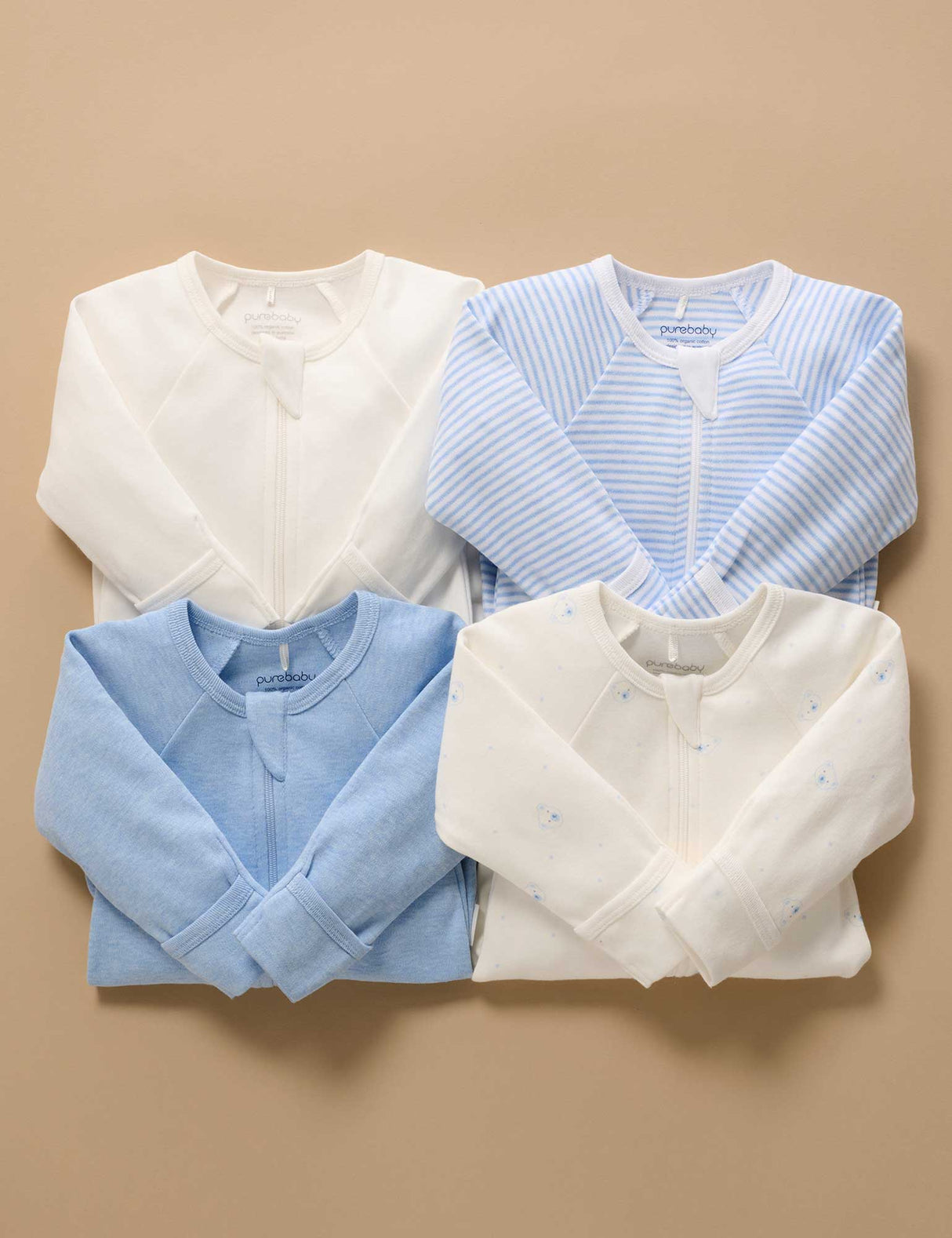 4 Pack Zip Growsuit | Pale Blue Bear