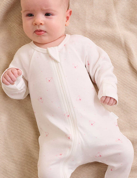 4 Pack Zip Growsuit | Pale Pink Bear
