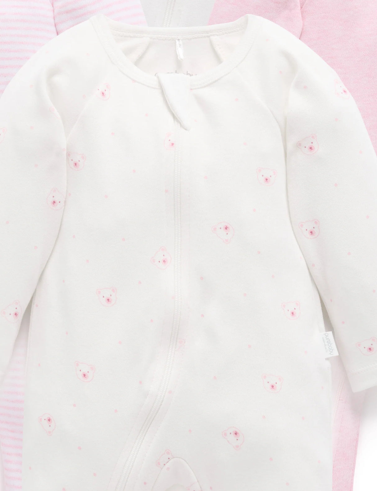 4 Pack Zip Growsuit | Pale Pink Bear