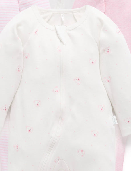 4 Pack Zip Growsuit | Pale Pink Bear