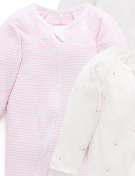 4 Pack Zip Growsuit | Pale Pink Bear