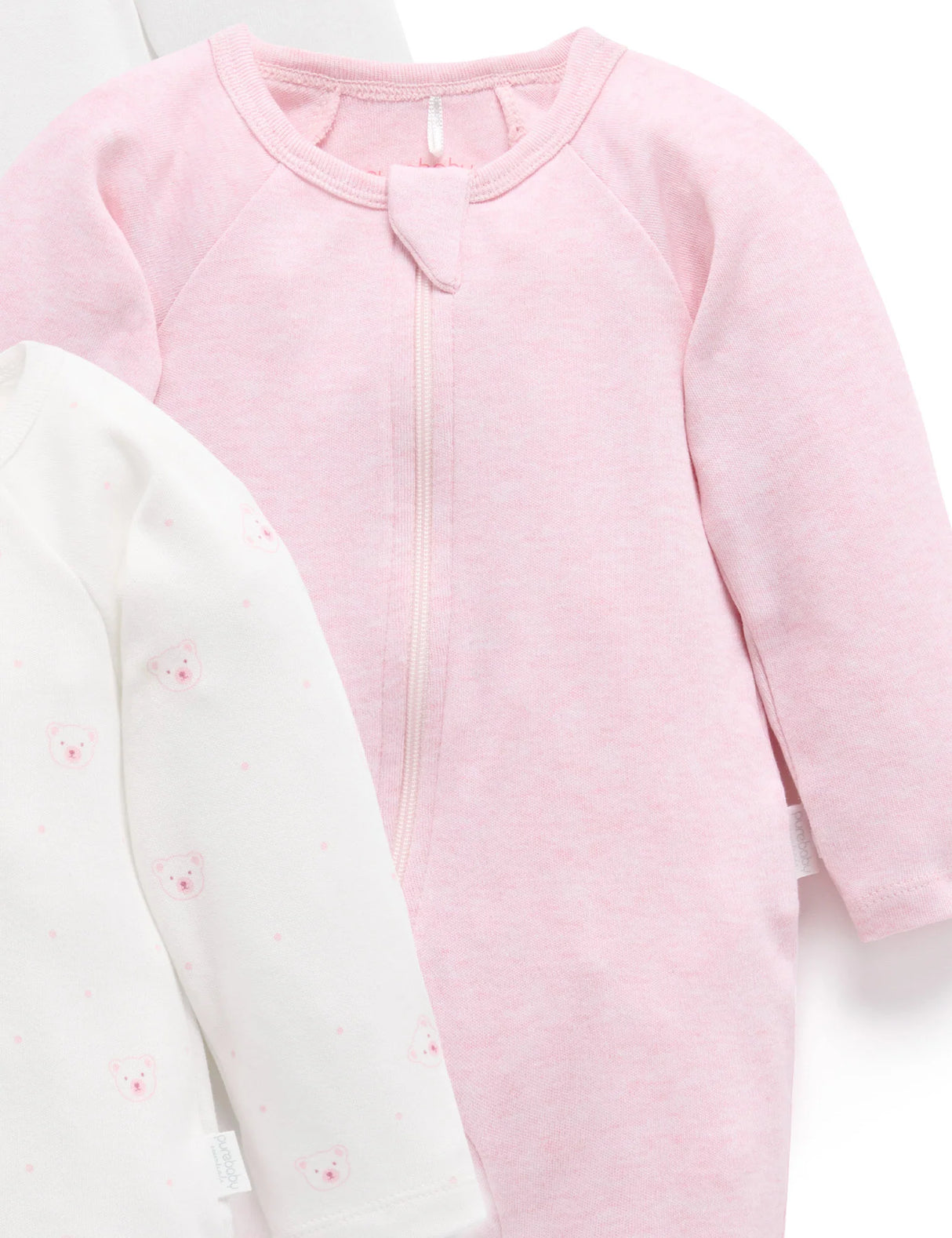 4 Pack Zip Growsuit | Pale Pink Bear