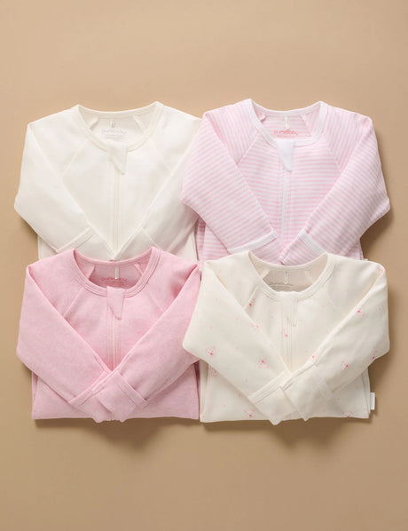 4 Pack Zip Growsuit | Pale Pink Bear