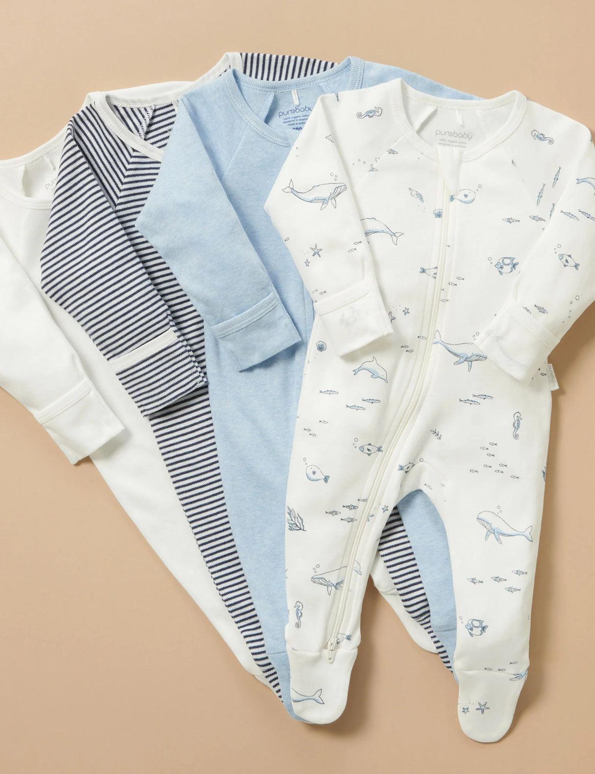 4 Pack Zip Growsuit | Vanilla Nautical